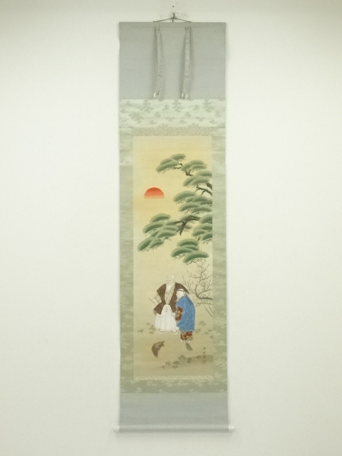 JAPANESE HANGING SCROLL / HAND PAINTED / TAKASAGO NOH PLAY